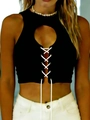 Damen Ärmelloses bauchfreies Top in Schwarz mit Schnürung und modischem Cut-out-Design - S / Schwarz