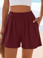 Short tricoté femme rouge bordeaux à taille haute avec cordon et poches à la plage - S / Bordeaux