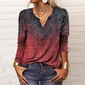 T-shirt femme manches longues à imprimé floral bohème avec col henley et style vintage - S / Bordeaux