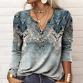 Haut à manches longues pour femme avec col en V et imprimé cachemire style bohème chic - S / Aqua