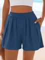 Short large en maille côtelée bleu marine avec taille élastique et poches latérales - Bleu saphir