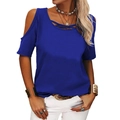 T-shirt femme bleu roi à épaules dénudées avec détails croisés élégants à l'encolure - Bleu Royal
