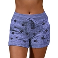 Détails du short de yoga violet chiné avec imprimé étoiles noires et cordon de serrage - S / Bas / Imprimé Étoiles Bleu Royal