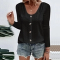 Close-up of black long sleeve button-up top with delicate eyelet hollow texture - S / Tops / Black
