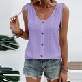 Close-up of light purple tank top featuring floral lace texture and wooden buttons - 3XL / Tops / Purple