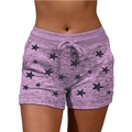 Détail du short de yoga lilas avec imprimé étoiles et taille haute à cordon - S / Bas / Violet Étoile