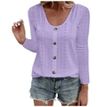 Nahaufnahme von hellviolettem Langarmshirt mit Lochmuster und Knopfleiste für Damen - 3XL / Lila