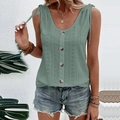 Detail of sage green eyelet tank top with button-front and adjustable tie straps - 3XL / Tops / Malachite green