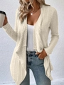Detailed view of the ribbed texture and waterfall collar on a beige knit cardigan sweater - S / Apricot