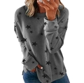 Women loose long sleeve sweatshirt in dark grey featuring black star print and side slits - Dark Gray