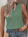 Women's sage green knit tank top with V-neck buttons and hollow out texture - S / Dark Green