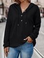 Sudadera negra de mujer con cuello en V, botones y textura de punto tipo gofre - S / Negro