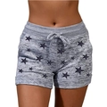Short de yoga gris pour femme avec imprimé étoiles et taille à cordon réglable - S / Bas / Étoiles Gris Clair
