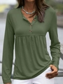 Women's casual olive green Henley top with V-neck button detail and empire waistline - S / Army Green
