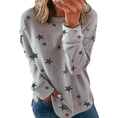 Light grey crewneck sweatshirt with dark star pattern and ribbed cuffs for women - Light Gray