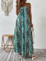 Bohemian spaghetti strap maxi dress with turquoise geometric prints for summer beachwear - Teal