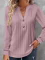 Mauve top met lange mouwen en V-hals voorzien van geribbelde textuur en decoratieve knopen - S / Tops / Roze