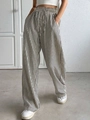 Pantalón de rayas con pernera ancha con cintura alta elástica de cordón y bolsillos - S / Bottoms / Negro y Blanco