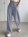 Women's casual blue and white vertical striped wide-leg pants with elastic drawstring waist - S / Navy Blue and White Stripes