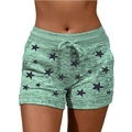 Short de yoga pour femme vert menthe chiné avec motifs étoiles noires et cordon de serrage - S / Bas / Étoile à Cinq Branches Verte