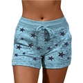 Short de yoga femme bleu clair chiné avec imprimé étoiles noires et taille à cordon - S / Bas / Imprimé étoile bleu ciel