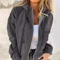 Dunkelgraue Cordjacke für Damen mit Kapuze, Reißverschluss und elastischen Bündchen - S / Dunkelgrau