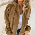 Damen Cordjacke in Braun mit Kapuze, Reißverschluss und verstellbarem Kordelzug - S / Khaki
