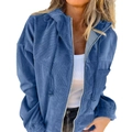 Damen Kapuzenjacke aus blauem Cord mit Reißverschluss und lässiger, lockerer Passform - S / Blau