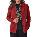 Elegante rote Strickjacke mit klassischem Revers und schwarzen Knöpfen für Damen - S / Rot