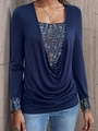 Haut bleu marine à manches longues avec patchwork floral et design deux pièces superposé - XL / Bleu marine