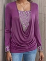 Haut à manches longues deux-en-un pour femme violet foncé avec détails à fleurs - XL / Violet