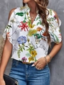 Floral print v-neck cold shoulder summer blouse for women in white floral pattern - Color 5