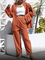 Conjunto de 3 piezas para mujer de algodón y lino con chaqueta rojo óxido y top corto blanco - S / Naranja