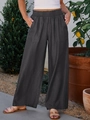 Damen Jeans mit hoher Taille und weitem Bein in Dunkelgrau mit Gummizug und Taschen - S / Dunkelgrau