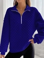 Navy blue quarter-zip sweatshirt with quilted waffle texture and drop shoulder design - S / Blue