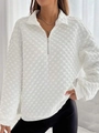 White textured long sleeve oversized sweatshirt with half-zip collar and ribbed cuffs - S / White
