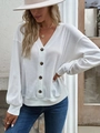 Damen Strickjacke in Weiß mit Waffelstrick-Muster, V-Ausschnitt und Knöpfen - Weiß