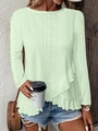 Haut à manches longues vert menthe avec broderie anglaise et ourlet à volants - Vert clair