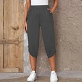 Women's dark grey cropped wide-leg pants with elastic waist and side button details - S / Dark Gray