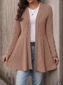 Cardigan in maglia a coste rosa antico per donna con maniche lunghe e taglio a trapezio - Rosso Anguria