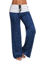 Detail of space-dye blue wide leg yoga pants with contrast white waist and black drawstring - Blue