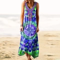 Vestido largo étnico sin mangas con cuello en V y estampado tie-dye para la playa - Azul
