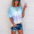 Women's loose fit tie-dye t-shirt in macaron shades of blue, purple, and green - S / Sky Blue
