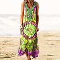 Vestido largo bohemio sin mangas con estampado tie-dye y cuello en V para playa verano - Amarillo