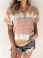 Κοντομάνικο μπλουζάκι με κίτρινο και ροζ tie-dye ντεγκραντέ και στρογγυλή λαιμόκοψη - S / Χακί