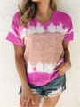 Women's summer short sleeve t-shirt featuring pink and brown gradient tie-dye pattern - S / Rose Red