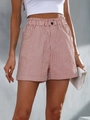 Pantaloncini estivi donna a vita alta con strisce bianche e rosse e tasche laterali - S / Rosso