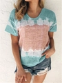 Women's loose crew neck T-shirt featuring blue and coral pink tie-dye gradient effect - S / Light Blue
