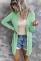 Women's light green long sleeve knit cardigan with brown buttons in a longline casual fit - S / Light Green