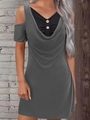 Abito a spalle scoperte stile due pezzi con scollo a cappuccio e bottoni in grigio - 1XL / Grigio
